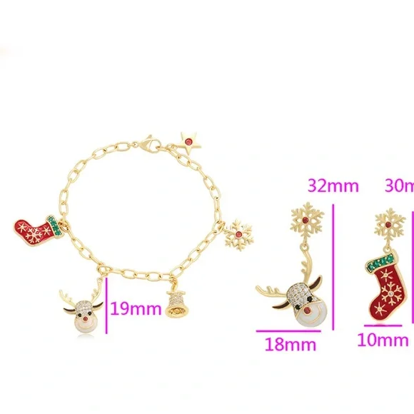 Christmas Bracelet and Earrings Set 14k Gold Christmas Deer Socks - Picture 6 of 13